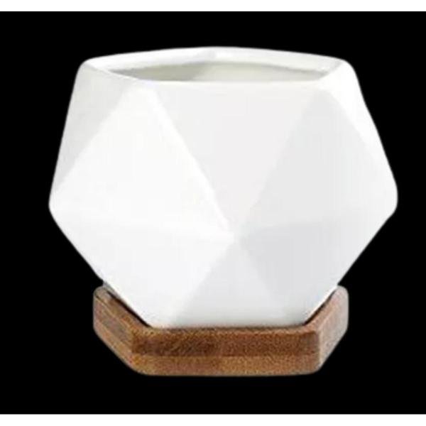 Ceramic indoor plant pots Mini Flower planter Simple Design with Bamboo Tray for Cactus, Herbs, Home 1 pcs