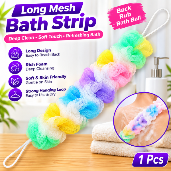 Long Mesh Bath Strip – Back Scrub Bath Ball Body Shower Loofah | 1 Pcs