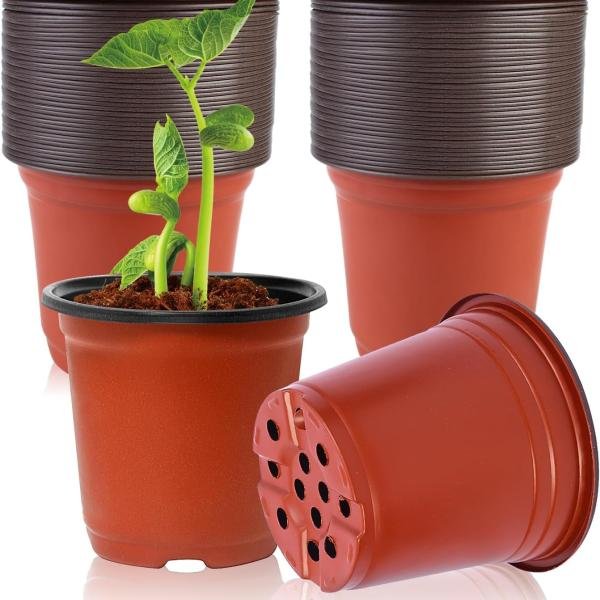 Pack of 100 (4Inchi) Soft Plastic Plant Pots, Small Plastic Plant Pots, Propagation Pots, Round Flower Pots, Propagation Pots, Plastic, Round Pots Plants for Seeds, Seedling, Herbs