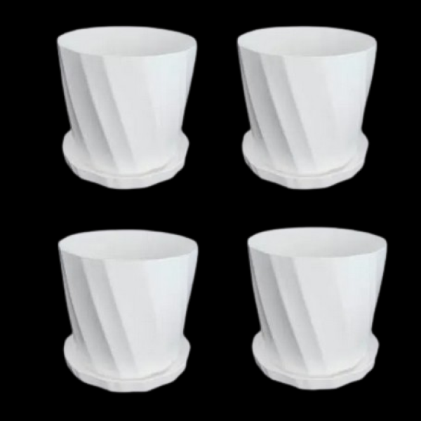 Camelia White Planter 6 Inchi 4 Pcs with Tray