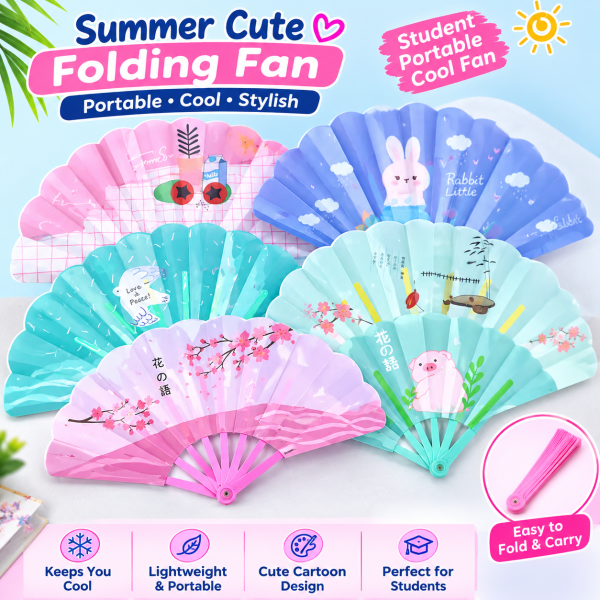 Cute Cartoon Folding Fan – Portable Plastic Hand Fan