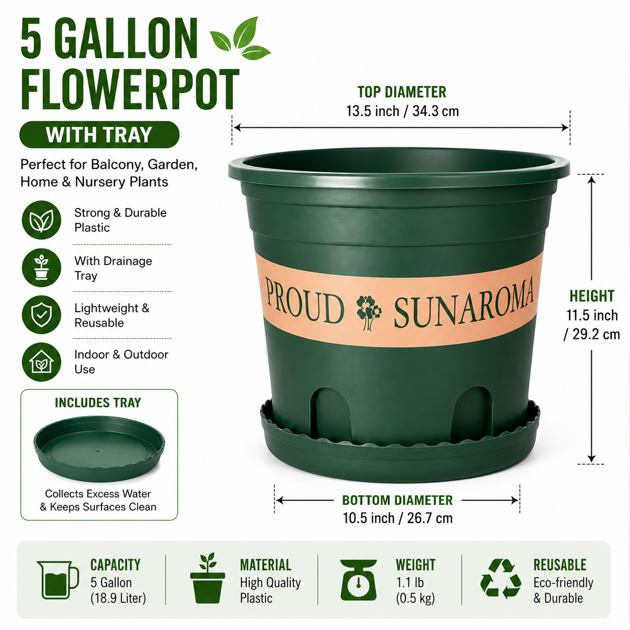 Plastic 5 Gallon Flowerpot