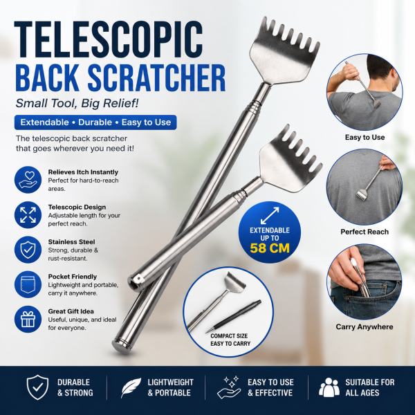 Stainless Steel Back Scratcher Telescopic Extendable Itching Aid Extender New Stainless Steel Back Scratcher Telescopic Extendable Itching