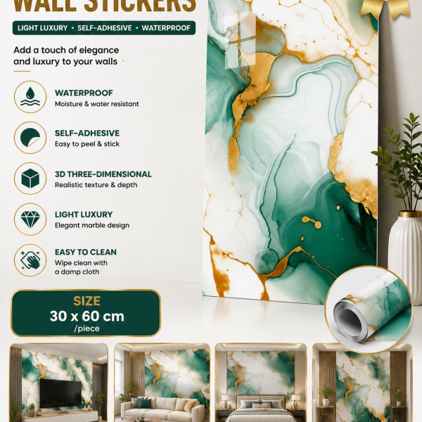 Decorative Wall Stickers 1 Pcs Self-Adhesive Light Luxury Gold Stamping 3D Three-Dimensional Waterproof Wall Wallpaper