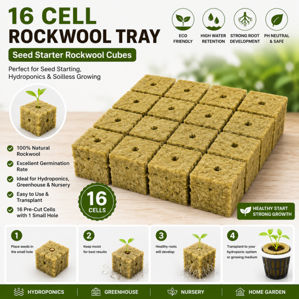 16 Cell Rockwool Seed Starter Tray