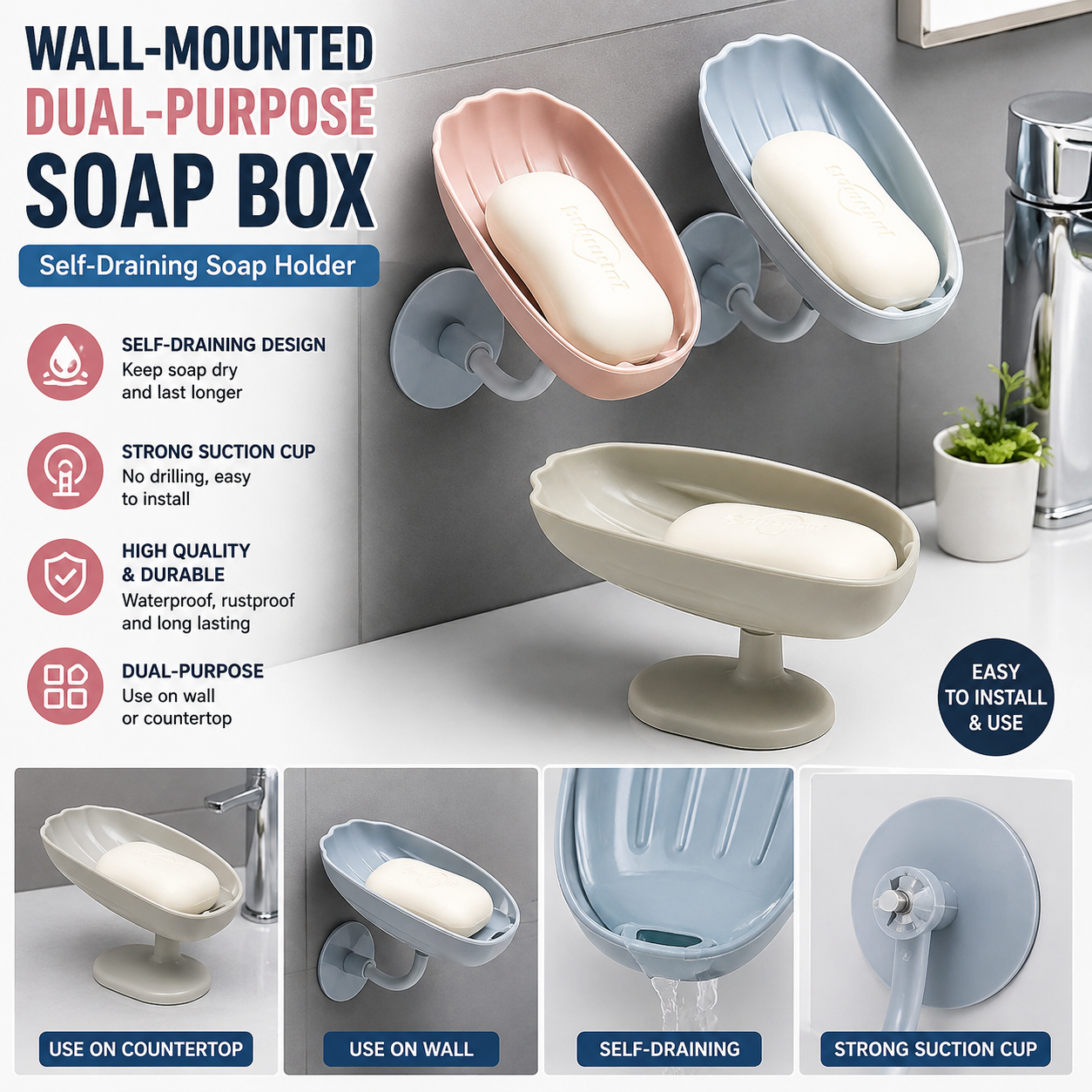 Wall-Mounted Countertop Dual-Purpose Soap Box