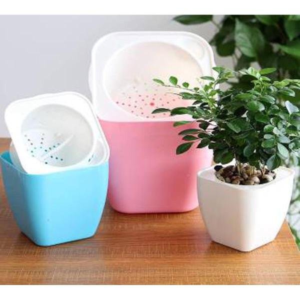Square Indoor Outdoor Creative Automatic Water Absorption Large Lazy Flower Plastic Pot With Cotton Rope