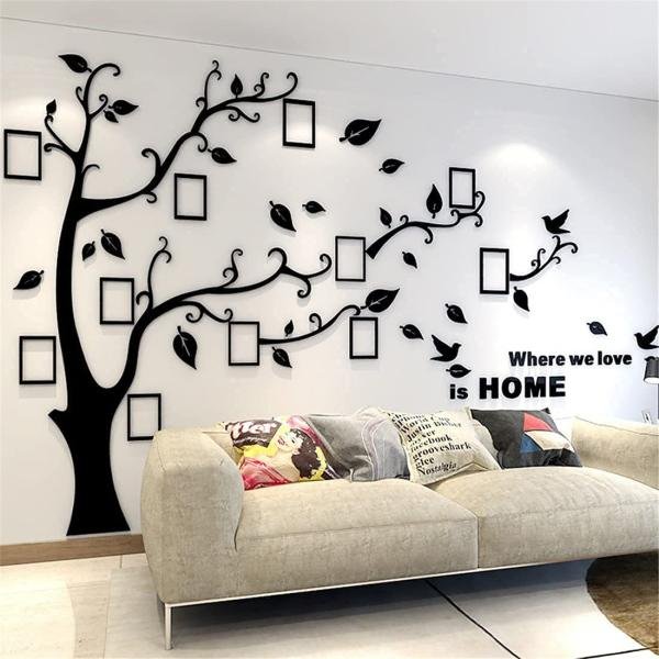 Tree Wall Sticker with Famliy Picture Frames DIY Branches Photo Gallery Frame Decor for Office and Home 118×72 Inches (Black, Left)