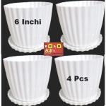 6 Inchi White Flower Pot 4 Pcs With Tray