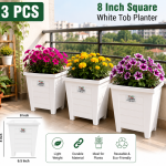 8 Inch Square White Planter Pot (3 PCS Set)