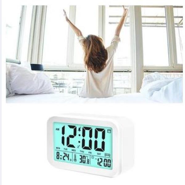 Digital Alarm Clocks Bedside Sunrise Alarm Clocks Bedroom Clock Smart Alarm Clock Bathroom Clock Desk Clock (White)