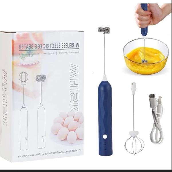 Electric Hand Mixer, 2-in-1 USB Rechargeable Automatic Milk Frother Egg Beater, 5V Lithium Battery Powered Electric Blender with 3 Speed Adjustable