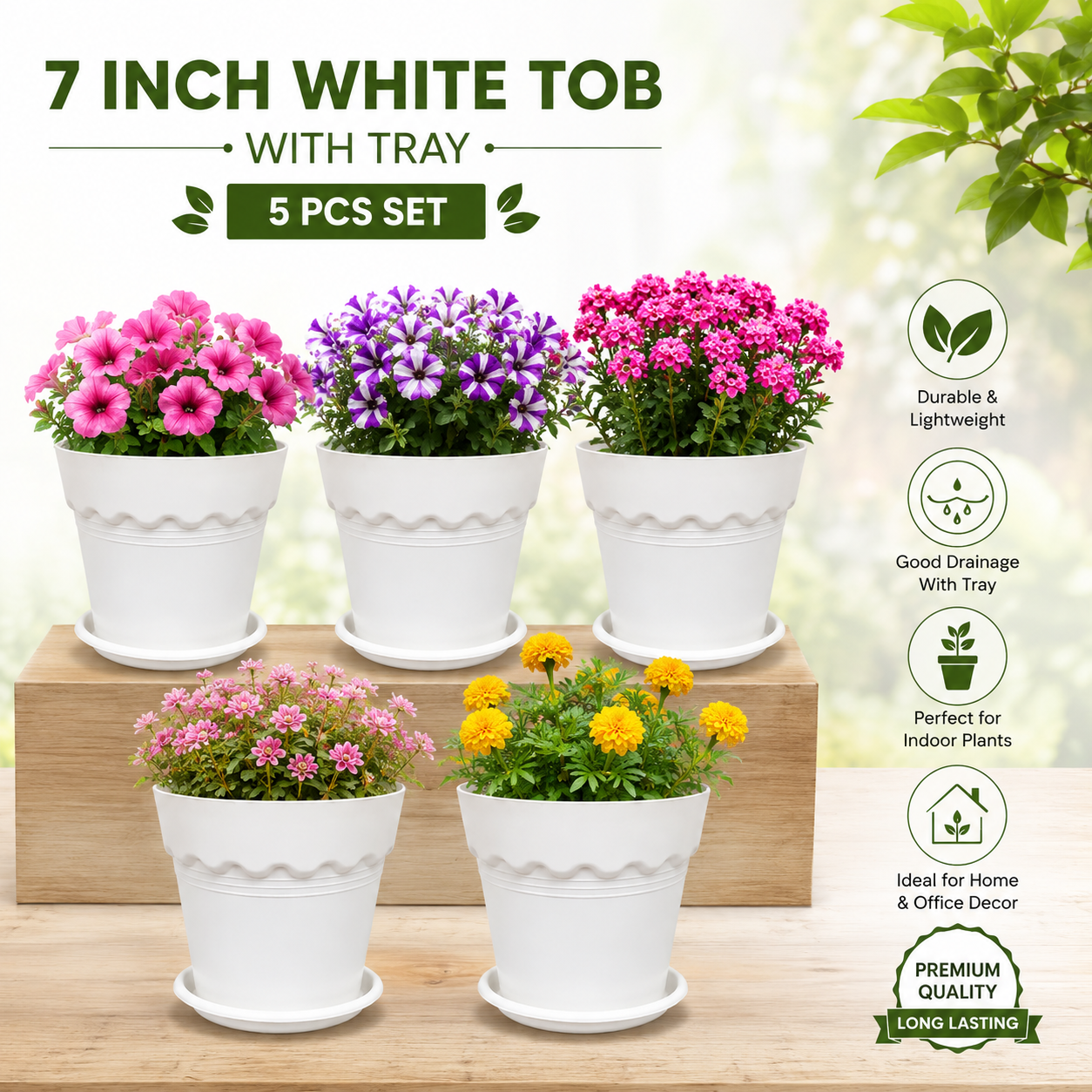 7 Inchi White Tob With Tray 5 pcs